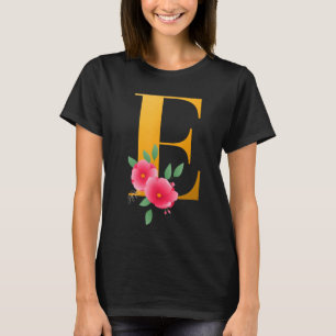 Camiseta Alfabeto Floral E Cute Monograma Inicial Letra E G