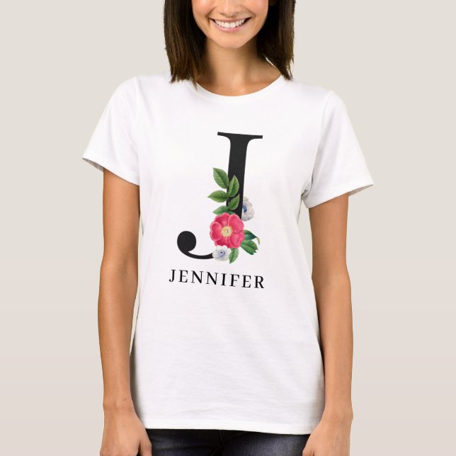 Camiseta Alfabeto Floral Personalizado J Monograma (Frente)