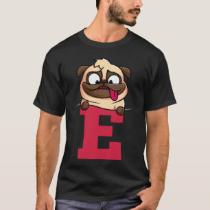 Camiseta Alfabeto fofo do pug, letra e, alfabeto do cão 778
