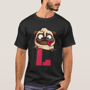 Camiseta Alfabeto fofo do Pug, letra L, alfabeto do cão Clá