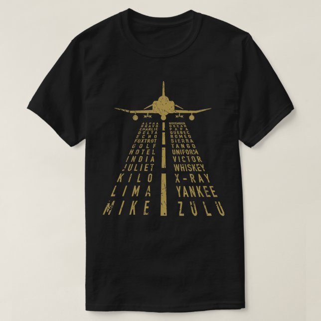 Camiseta Alfabeto fonético com F4 Phantom II Distress De (Frente do Design)
