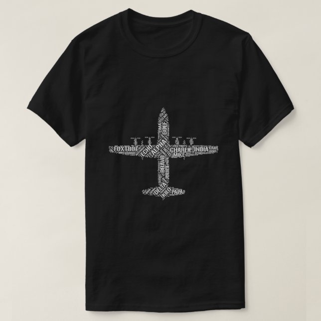 Camiseta Alfabeto Fonético Da Aviação C130 Hércules Sha (Frente do Design)