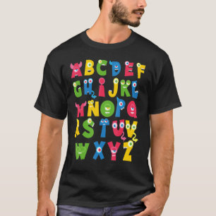Camiseta Alfabeto Letras Coloridas aprender ABCs menino men
