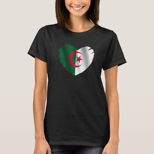 Camiseta Algeria Flag On Shape Of Heart Algerian Algeria (Frente)