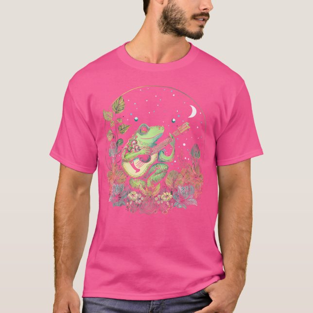 Camiseta Algodão-Cinto, Sapo Estético Que Toca G Acústico (Frente)