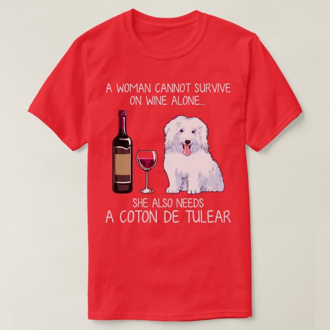 Camiseta Algodão de Tulear e vinho Cão engraçado (Frente do Design)