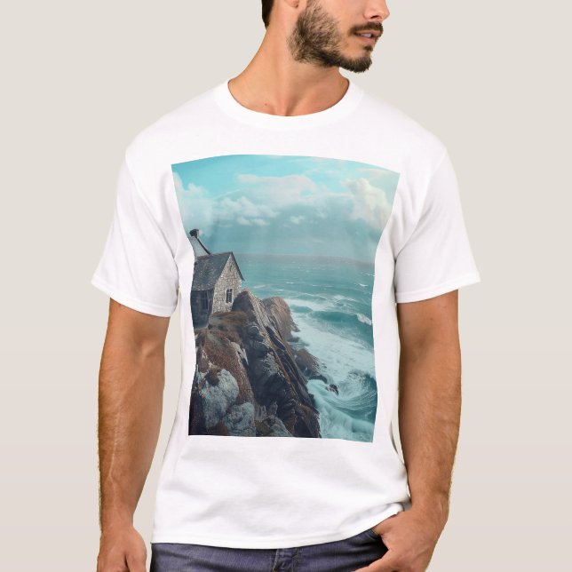 Camiseta Algodão Medieval em um Cliff (Frente)