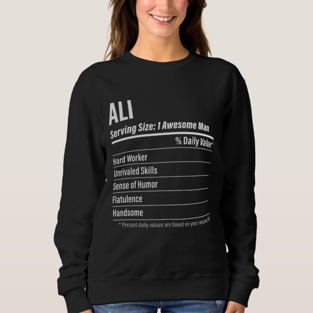 Camiseta Ali  Nutritional Facts Serving Size Calories (Frente)