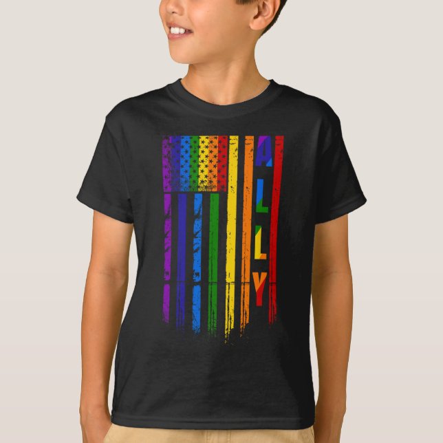 Camiseta Aliado Lgbt Lgbtq Arco-íris Orgulho Bandeira Ameri (Frente)