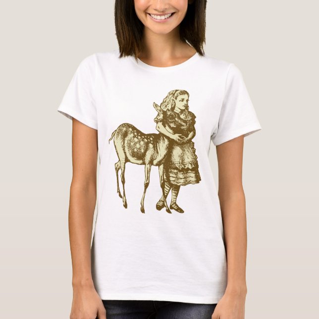 Camiseta Alice com jovem corça cobriu o Sepia (Frente)