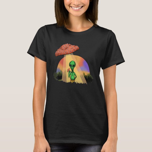 Camiseta Alien Abducted UFO Mushroom Psychedelic Trippy Out (Frente)