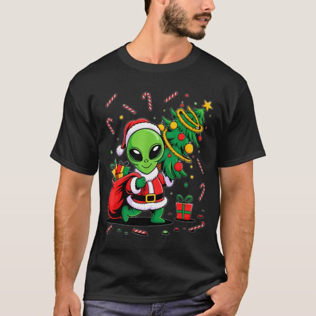 Camiseta Alien Christmas Tree Lights Xmas Funny Alien  (Frente)