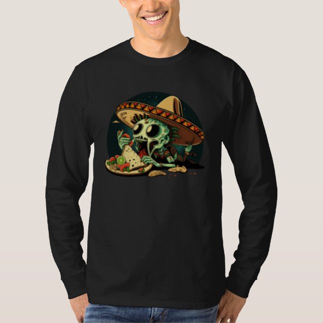 Camiseta Alien Eating Taco Mexican Sombrero UFO Cinco de Ma (Frente)
