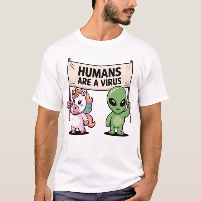 Camiseta Alien Einhorn Humans Virus Shirt (Frente)