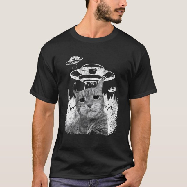 Camiseta Alien  Grummpy Cat Selfie With Spaceship Behind (Frente)