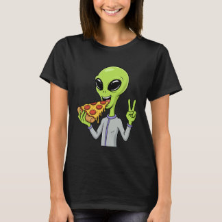 Camiseta Alien Head Eating Pizza UFO Extraterrestrial Snack