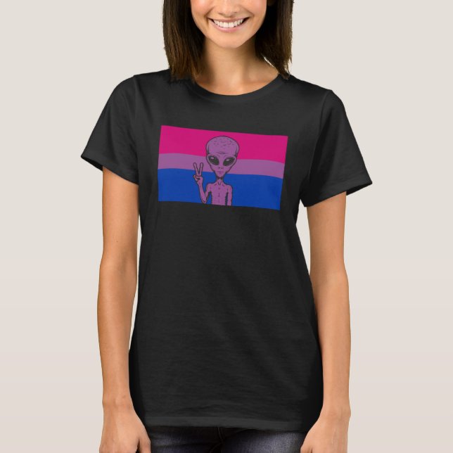 Camiseta Alien Head UFO Peace Sign Gaylien Bisexual Pride F (Frente)