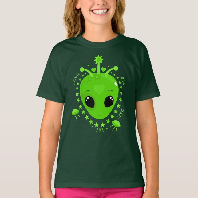 Camiseta Alien Peace Hope Love Cute Kawaii (Frente)