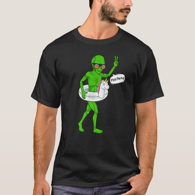Camiseta Alien Pool Party Unicorn Float  UFO Extraterrestri (Frente)