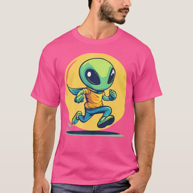 Camiseta Alien Running Cartoon Character Adventure (Frente)