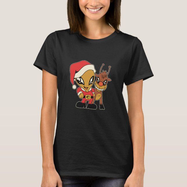 Camiseta alien space aliens ufo santa deer (Frente)