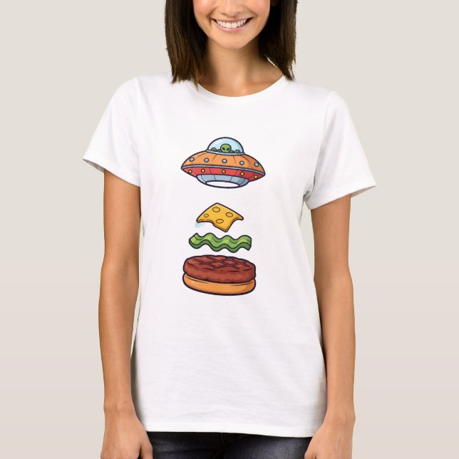 Camiseta Alien UFO Burger Illustration with Floating Layers (Frente)