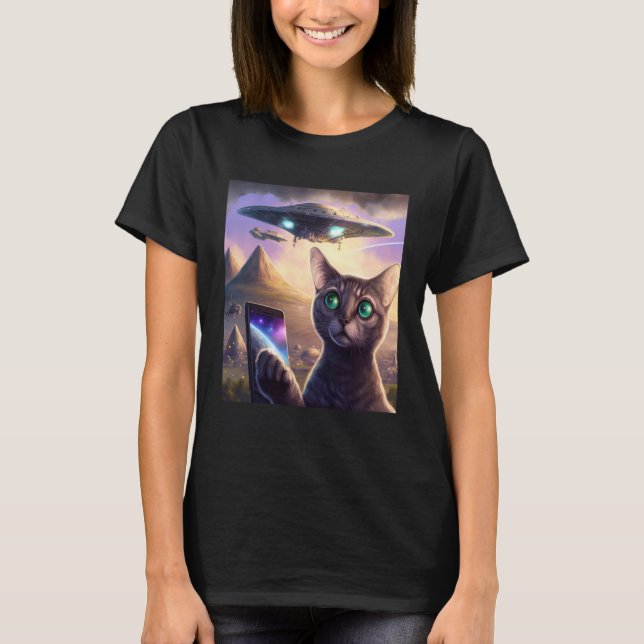 Camiseta Alien UFO  Cat Selfie Galaxy Cat (Frente)