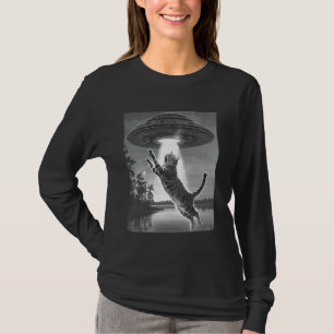 Camiseta Alienígena Abdução Gata OVNI Voando Saucer Espaço