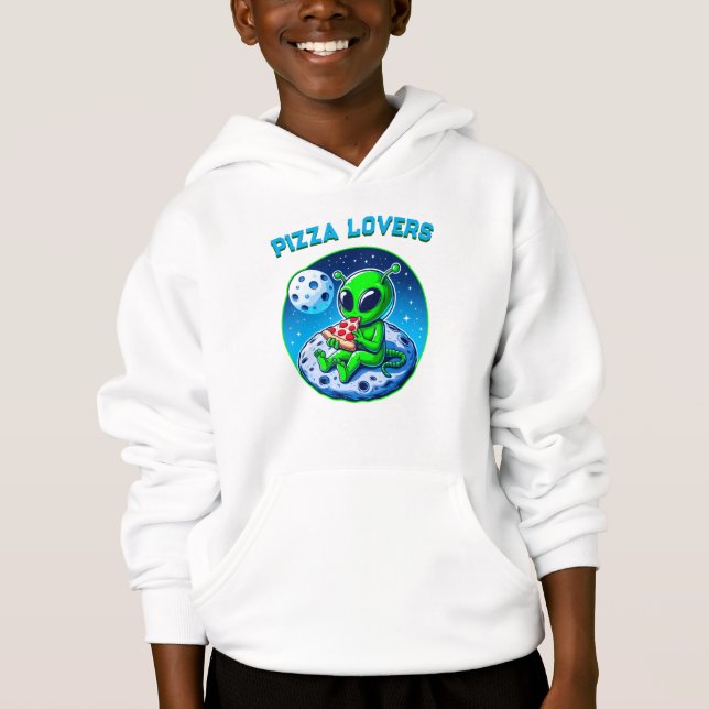 Camiseta Alienígena Adoradora de Pizza na Lua | Cósmico div (Frente)