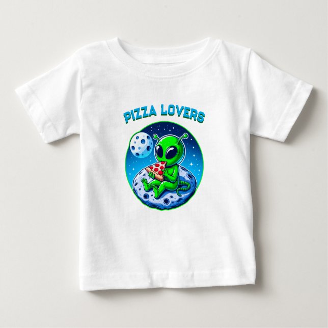Camiseta Alienígena Adoradora de Pizza na Lua | Cósmico div (Frente)