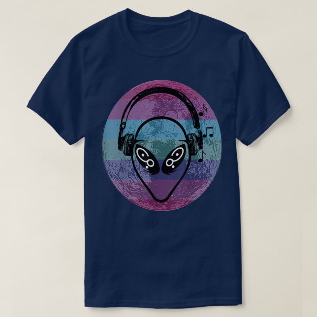 Camiseta Alienígena Arco-íris Colorido Música em Lua Comple (Frente do Design)