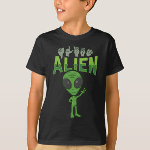 Camiseta Alienígena Asl Gesto na Mão Deficiente Audiência P