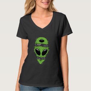 Camiseta Alienígena Cabeça Aberta com Galáxias Dentro