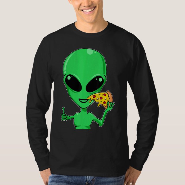Camiseta Alienígena Cabeça Comendo Pizza Ufo Extraterrestre (Frente)