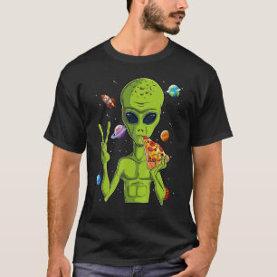 Camiseta Alienígena Cabeça Comendo Pizza Ufo Homens Extrate