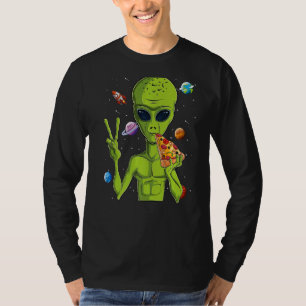 Camiseta Alienígena Cabeça Comendo Pizza Ufo Homens Extrate