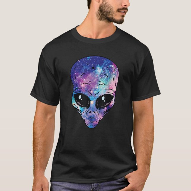 Camiseta Alienígena Cabeça Face Starry Night Sky OVNI Espaç (Frente)