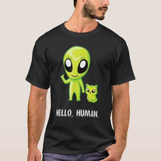 Camiseta Alienígena Cat Hello Human Ufo Kitten (Frente)