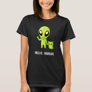 Camiseta Alienígena Cat Hello Human Ufo Kitten