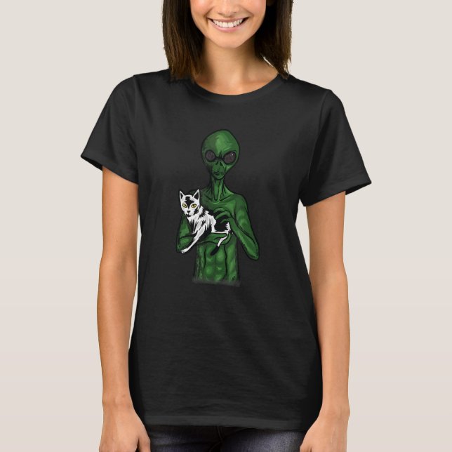 Camiseta Alienígena Com Um Gato Desenho Gato Espaço (Frente)