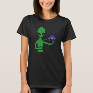 Camiseta Alienígena Comendo Uma Fatia De Galaxy Pizza Engr
