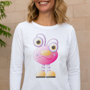 Camiseta Alienígena Cor-de-Rosa Bonita Com Olhos Grandes