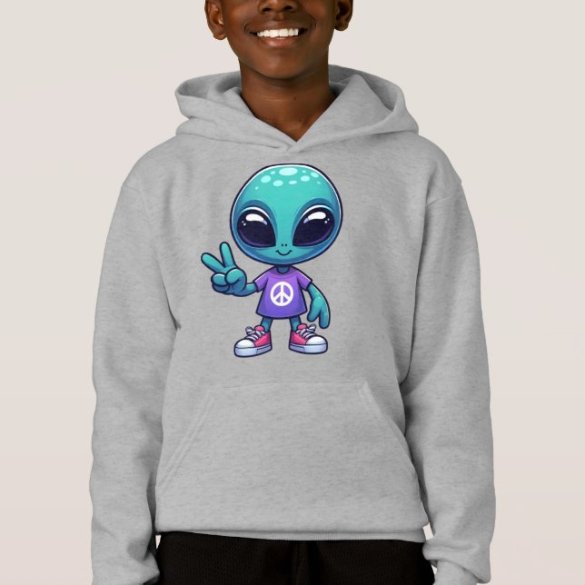 Camiseta Alienígena da Paz Fofo e Nave Espacial (Frente)