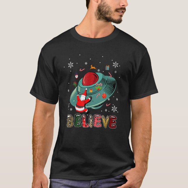 Camiseta Alienígena De Natal Ufo Papai Noel Xmas Acredita (Frente)