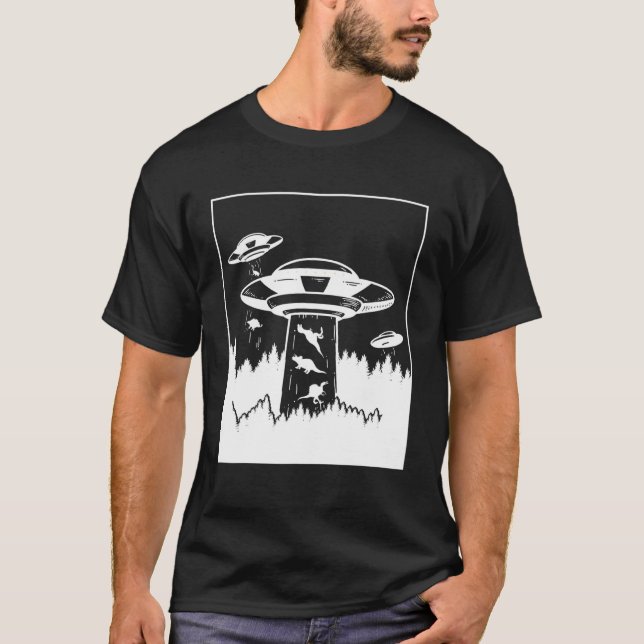 Camiseta Alienígena De Rapto De Dinossauros Ficção Científi (Frente)