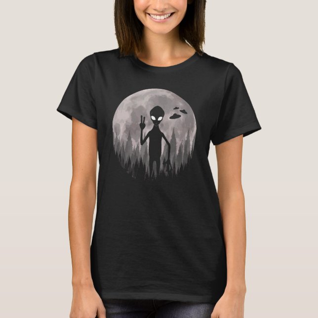 Camiseta Alienígena E Alienígena Extraterrestre Da Lua Gráf (Frente)
