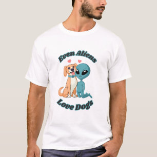 Camiseta Alienígena e Cão. Até Aliens Adoram Cachorros. Cor