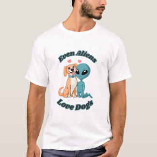Camiseta Alienígena e Cão. Até Aliens Adoram Cachorros. Cor