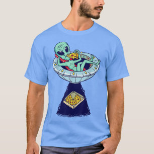 Camiseta Alienígena Engraçada Abduzindo Pizza Ufo 255