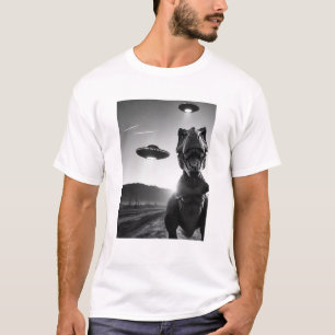 Camiseta Alienígena engraçada Dinossaur UFO Dinossaur Selfi